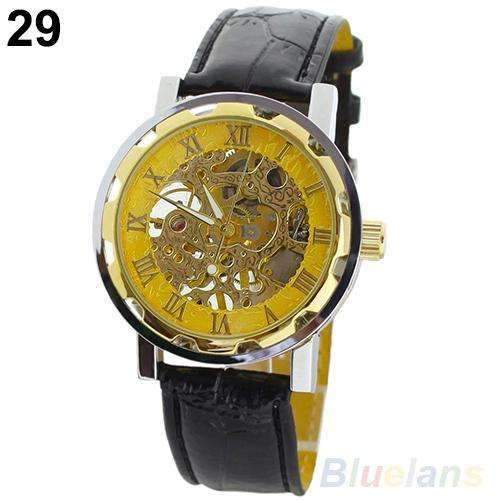 Men's Leather Mechanical Skeleton Watch - Zodeys
