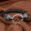 Silver Wolf Braided Leather Bracelet