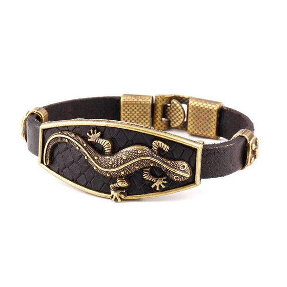 Classic Lizard Leather Cuff Bracelet - Zodeys