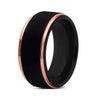 Rose Gold Double Groove Matte Black Tungsten Ring