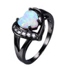 White Fire Opal Black Gold Heart Ring - Zodeys