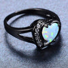 White Fire Opal Black Gold Heart Ring - Zodeys