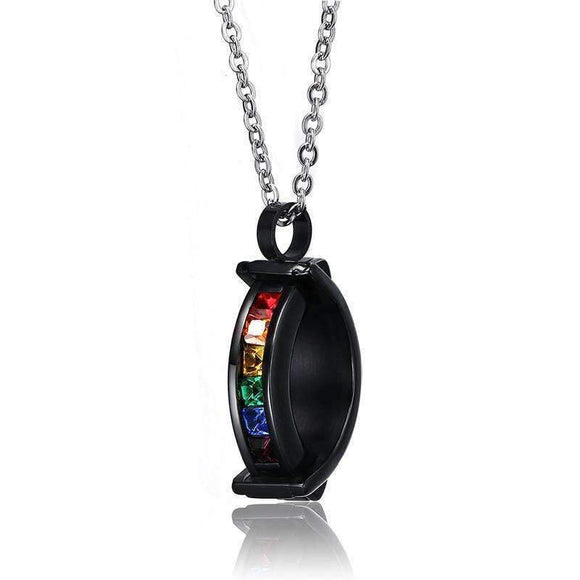 Matte Black Rainbow Rhinestone Pendant Necklace - Zodeys