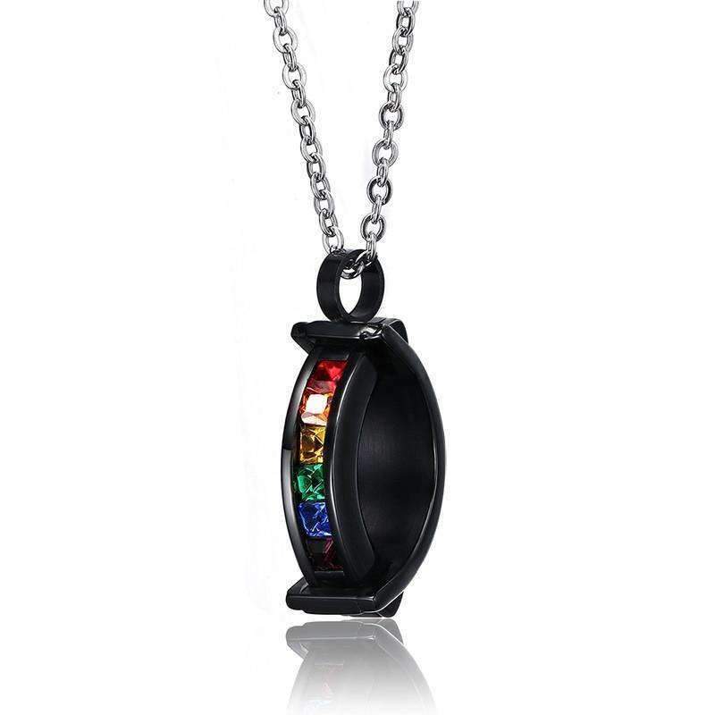 Matte Black Rainbow Rhinestone Pendant Necklace - Zodeys