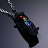 Matte Black Rainbow Rhinestone Pendant Necklace - Zodeys