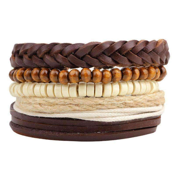 Cotton and Leather Woven Stackable Bracelet Set - Zodeys