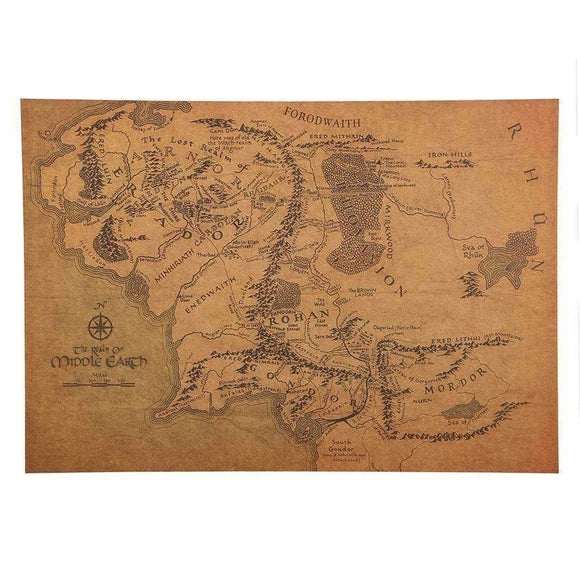 Vintage Middle Earth Map (51 x 35.5 cm) - Zodeys