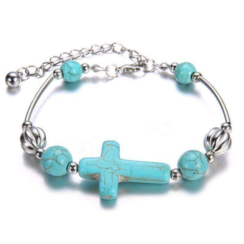 Turquoise Beaded Cross Bracelet - Zodeys