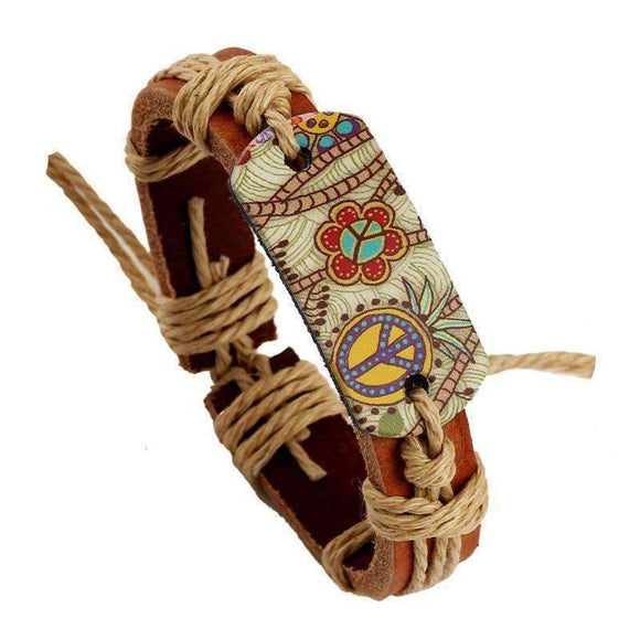 Peaceful Boho Flower Leather Charm Bracelet - Zodeys