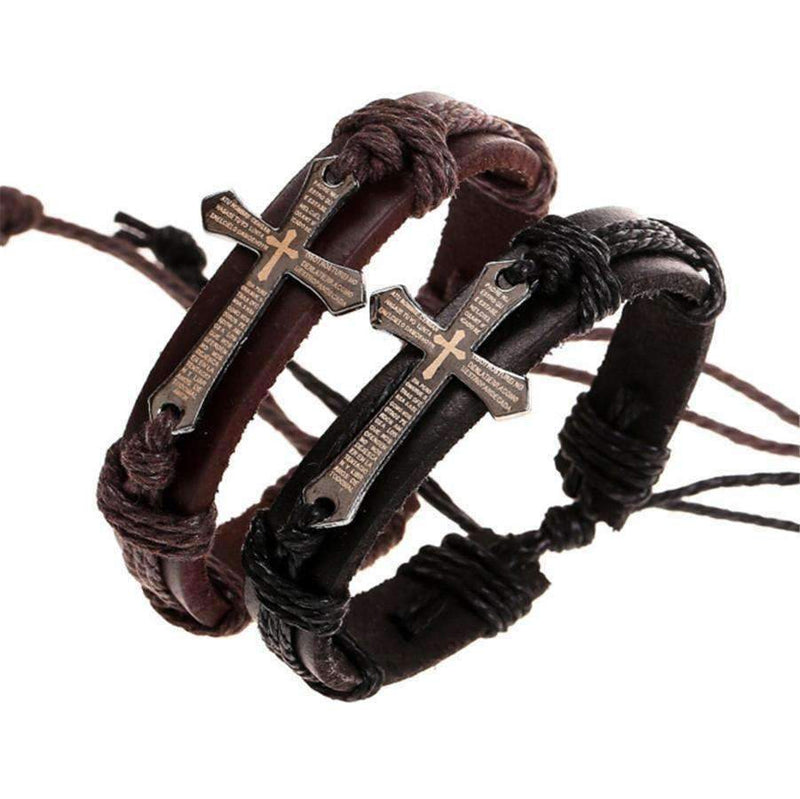 Cross Charm Leather Bracelet - Zodeys