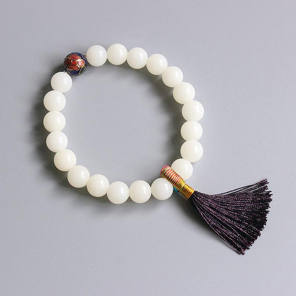 White Bodhi Seeds & Traditional Chinese Cloisonne Beaded Bracelet - Zodeys