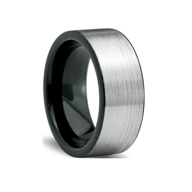 England Rough Brushed Silver & Onyx Black Tungsten Ring - Zodeys
