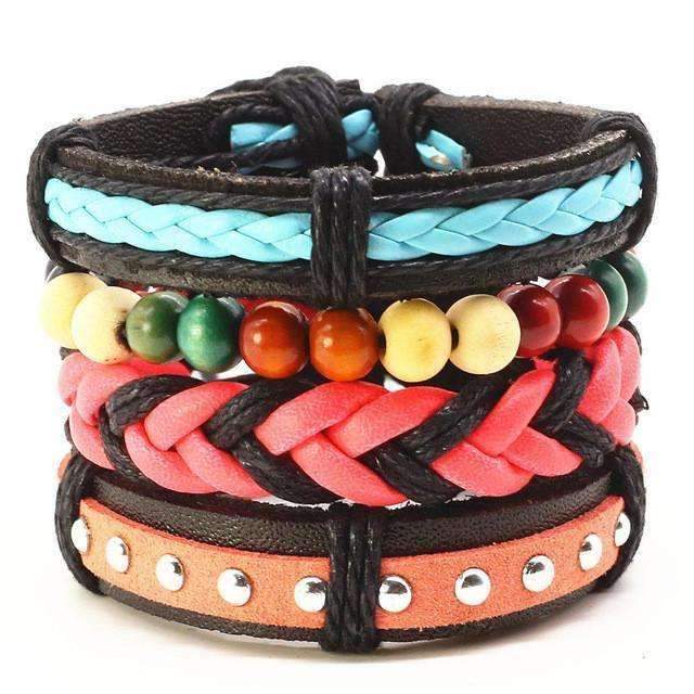 Leather and Beads Bracelet Set [8 Variations] - Zodeys