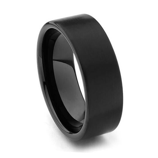 Onyx Black Tungsten Carbide Brushed Flat Band - Zodeys