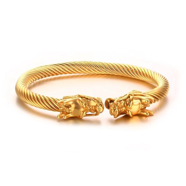 Golden Siamese Dragons Twisted Chain Bangle - Zodeys