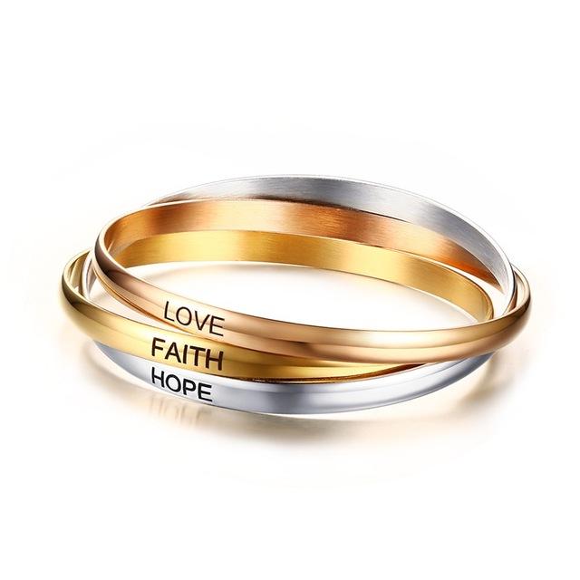Love Faith Hope Triple Tone Bangle Set - Zodeys