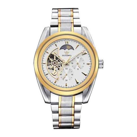 Luxury Gold Mechanical Skeleton Onyx Watch - Zodeys