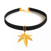 Suede Leather Gold Pot Leaf Choker