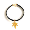 Suede Leather Gold Pot Leaf Choker