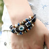 Evil Eye Charm Leather Bracelet