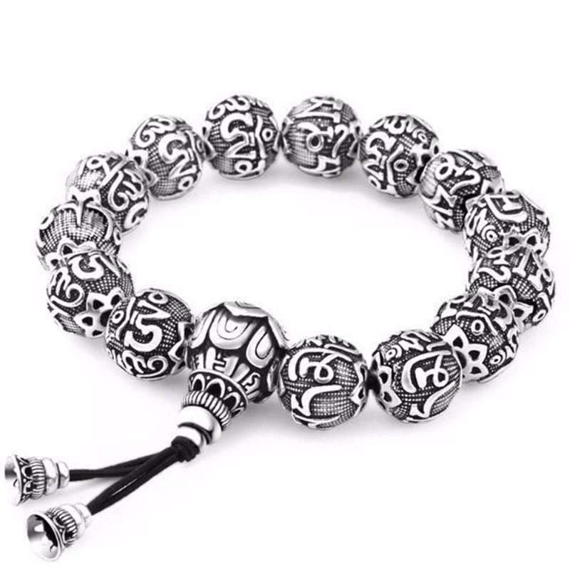 Tibetan Om Mani Padme Hum Mantra Silver Prayer Beads Bracelet - Zodeys