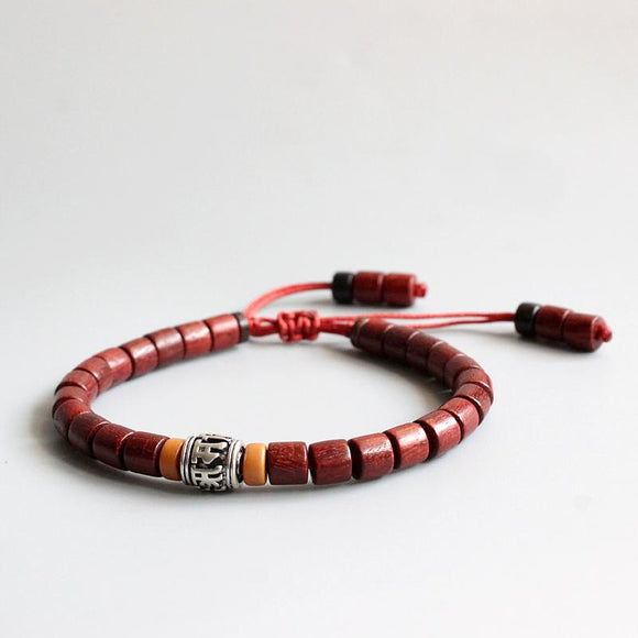 Natural Sandalwood & White Copper Mala Bead Bracelet