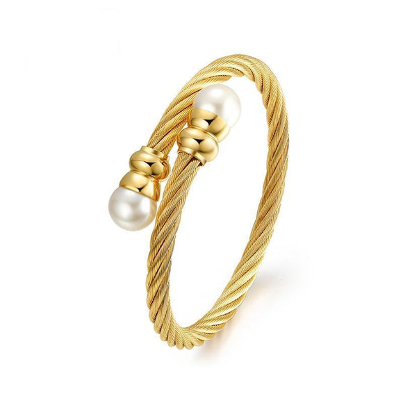 Golden Pearly Gates Twisted Singapore Chain Bangle - Zodeys