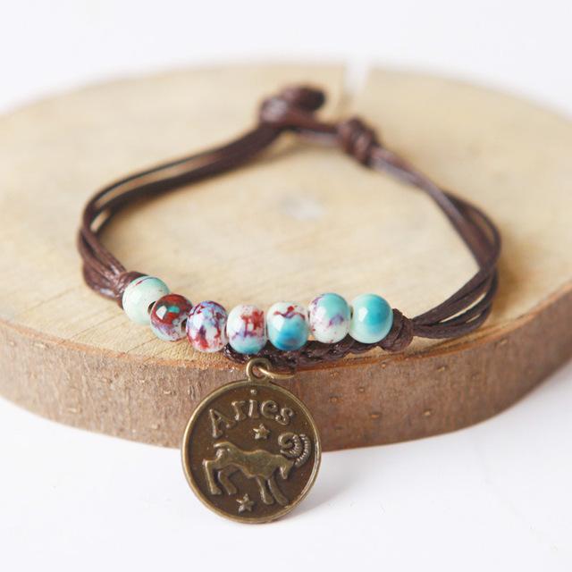 Ceramic Beads & Wax Rope Zodiac Bracelet - Zodeys