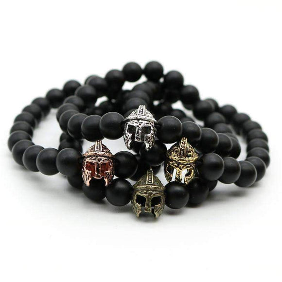 Matte Onyx Natural Stone Roman Warrior Helmet Men's Bracelet - Zodeys