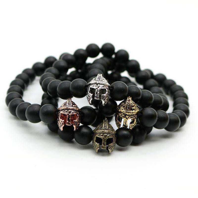 Matte Onyx Natural Stone Roman Warrior Helmet Men's Bracelet - Zodeys