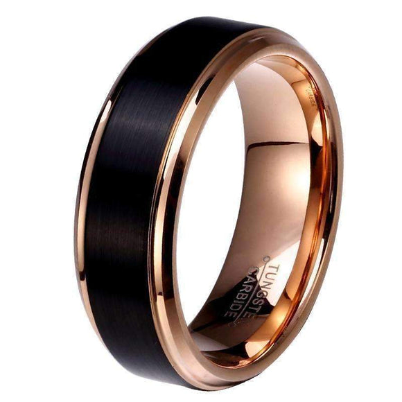 Black Brushed Rose Gold Tungsten Carbide Ring - Zodeys