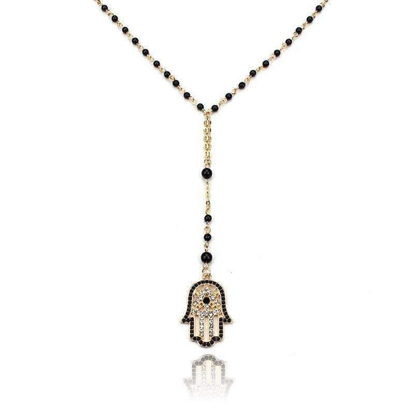 Hamsa Fatima Black Beaded Necklace - Zodeys