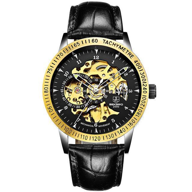 Matte Black Stainless Steel Mechanical Skeleton Watch - Zodeys