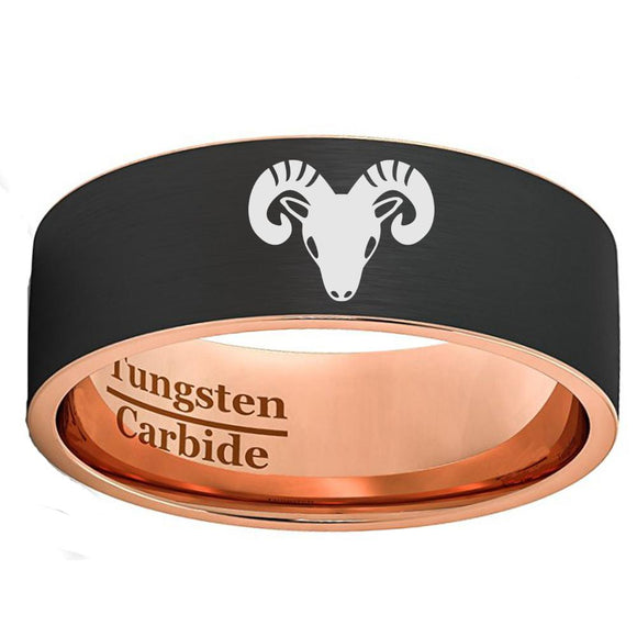 Black Brushed Rose Gold Aries Tungsten Carbide Ring - Zodeys