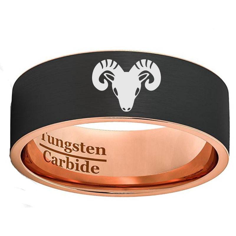 Black Brushed Rose Gold Aries Tungsten Carbide Ring - Zodeys