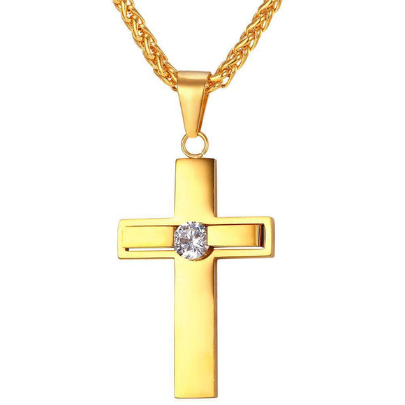 Premium Thick Rhinestone Cross Necklace - Zodeys
