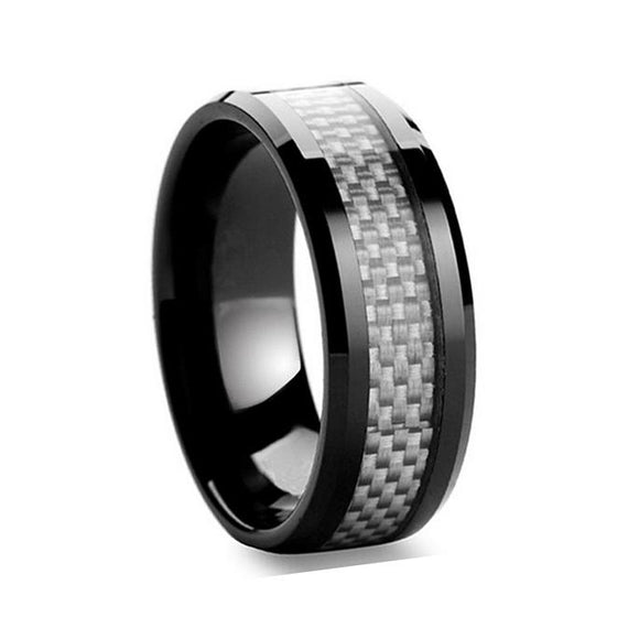 Black Ceramic Carbon Fiber Inlay Ring - Zodeys