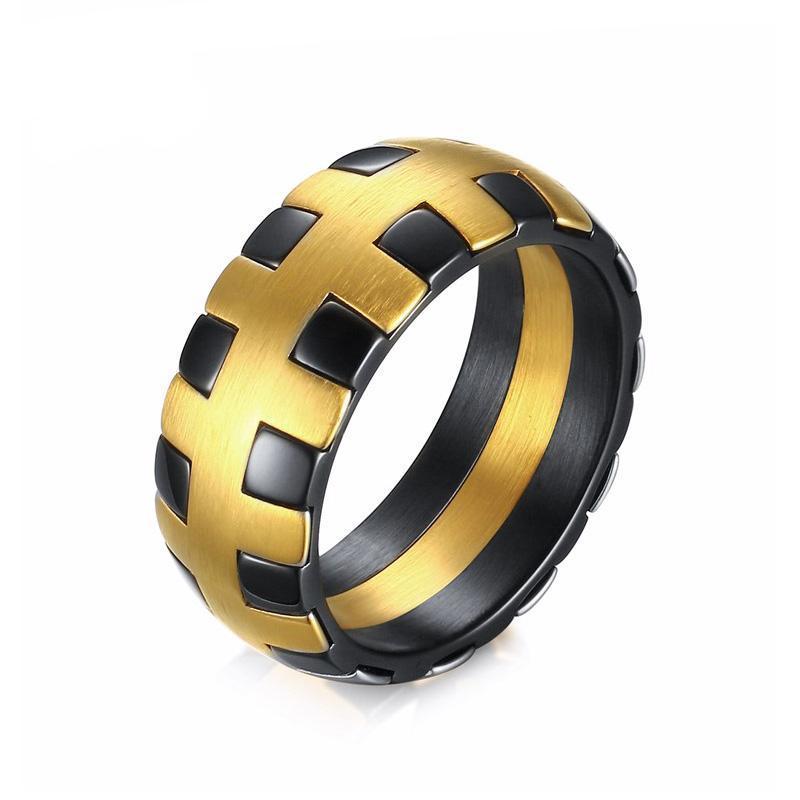 Beehive Matte Finished Black Onyx & Gold Steel Ring - Zodeys