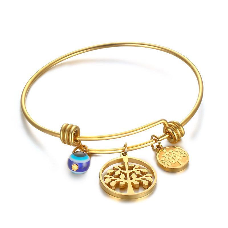 Gold Tree of Life Wired Bangle Bracelet - Zodeys