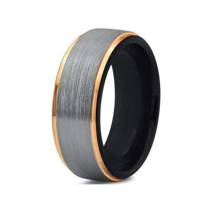 Double Groove Brushed Silver and Rose Gold Tungsten Ring - Zodeys