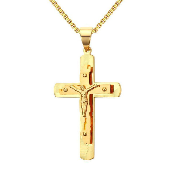 Men's Gold Jesus Cross Necklace - Zodeys