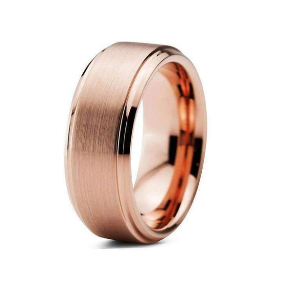 Thick Double Groove Brushed Rose Gold Tungsten Ring - Zodeys