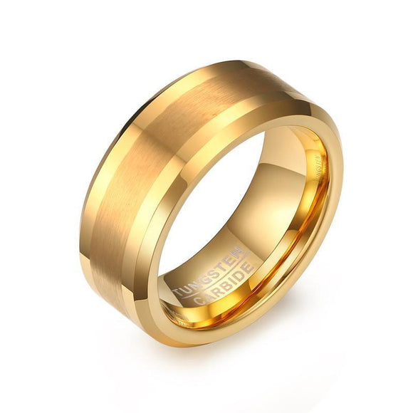 Brushed Center Polished Edges Gold Tungsten Ring - Zodeys