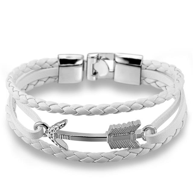 Multi-Layer Feather Arrow Anchor Leather Bracelet