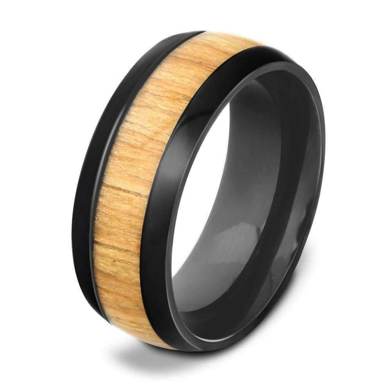 Mahogany Wood Inlay Steel Ring - Zodeys