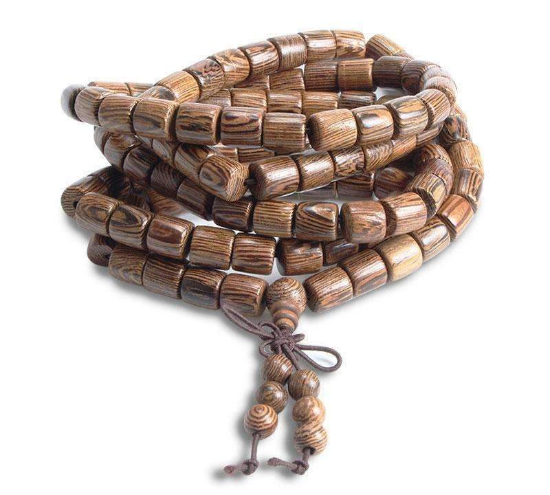 Cylindrical Wenge Wood Prayer Mala Beads Tibetan Buddhist Bracelet - Zodeys
