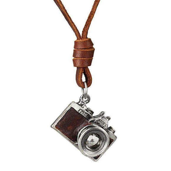 Vintage Leather Camera Pendant Necklace - Zodeys