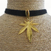 Suede Leather Gold Pot Leaf Choker
