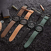 Space Black Leather Strap Military Watch
