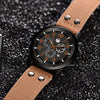 Space Black Leather Strap Military Watch